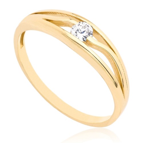 Pierścionek złoty z cyrkonią Oprawa Płynąca Fala, złoto, żółty, PMJ1408