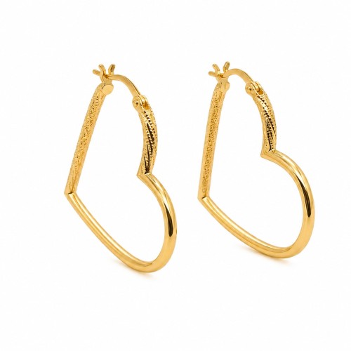 Złote Kolczyki Serca z Delikatnym Grawerowaniem
