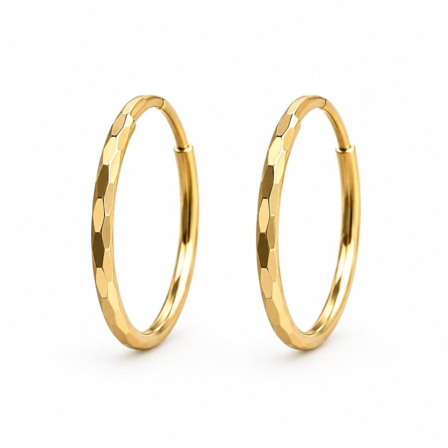 Złote Kolczyki Koła z Diamentowaną Powierzchnią