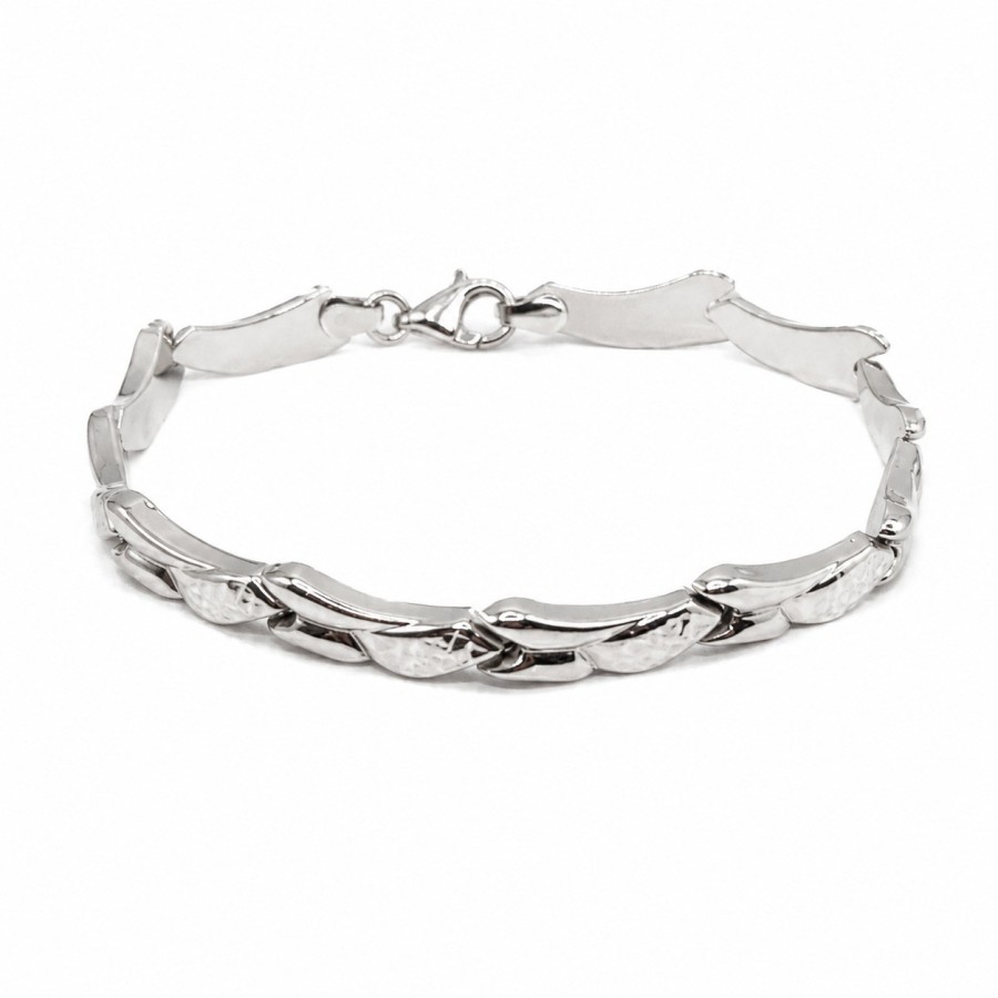 Srebrna Bransoletka o Ozdobnym Falowanym Splocie