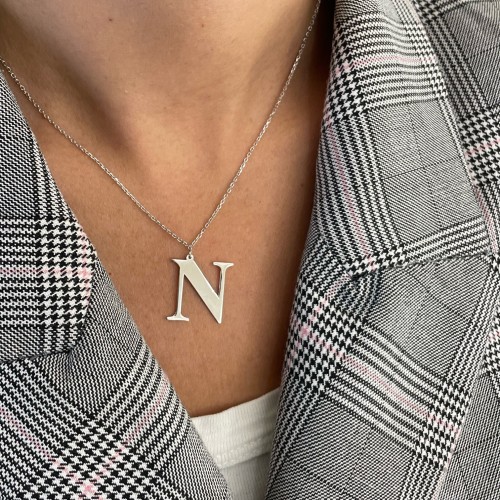 Naszyjnik Srebrny Z Elegancką Literą N