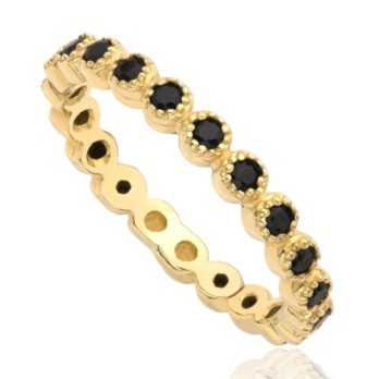 Pierścionek modułowy-czarne cyrkonie, złoto, żółty, PMJ2309BL
