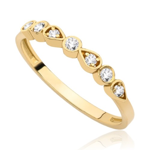 Pierścionek złoty-łezki z cyrkoniami, złoto, żółty, PMJ2352