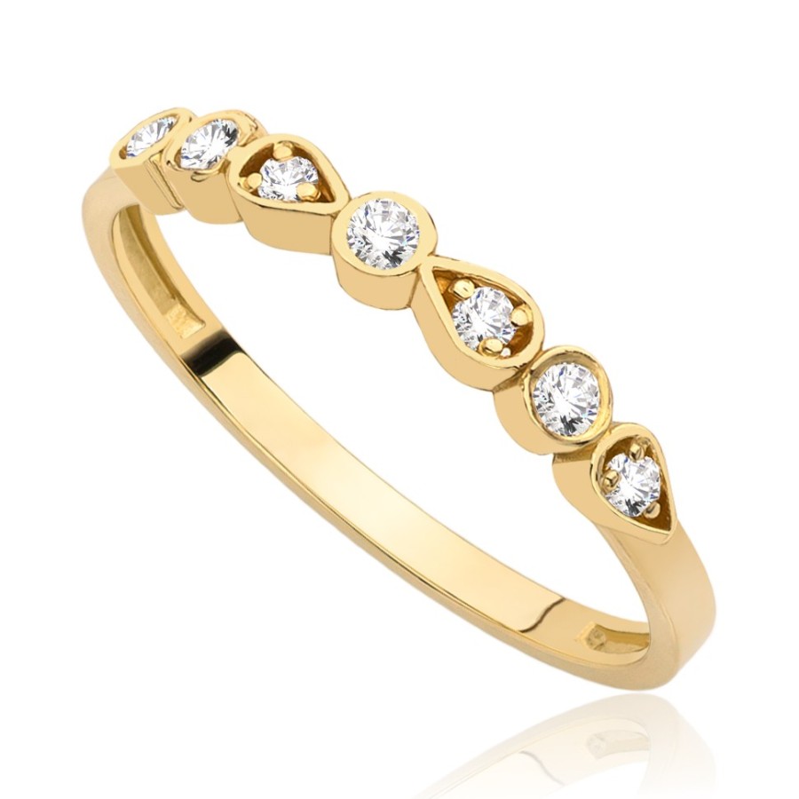 Pierścionek złoty-łezki z cyrkoniami, złoto, żółty, PMJ2352