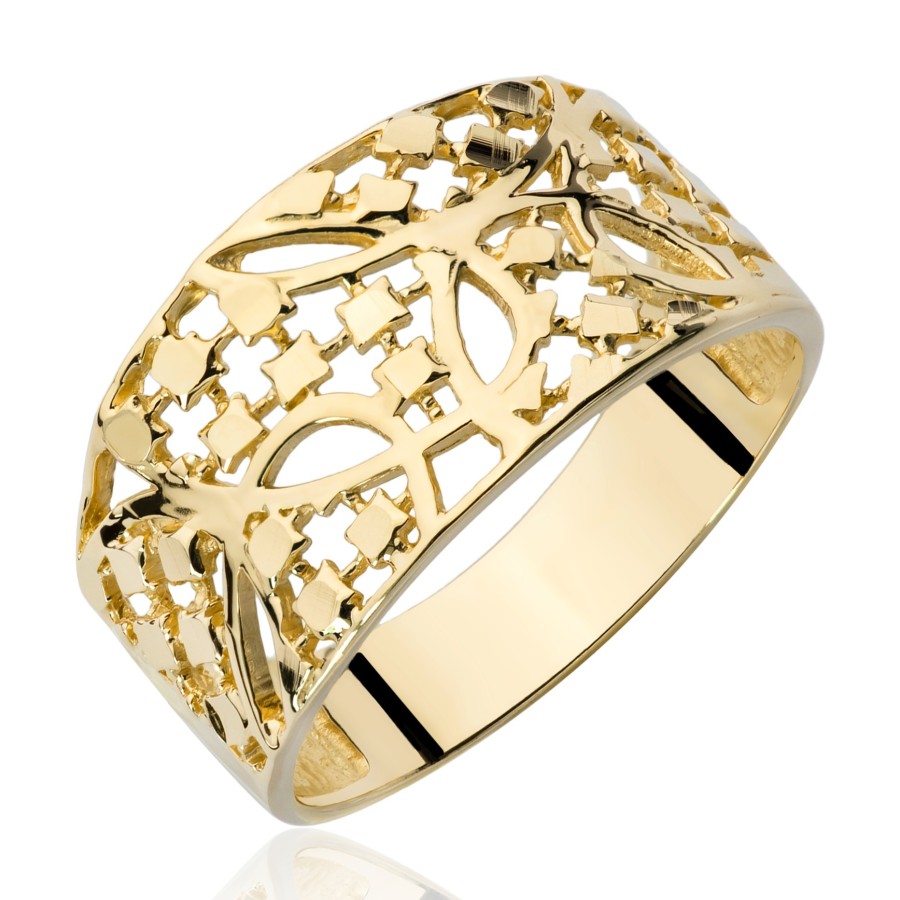 Pierścionek złoty szeroki ażurowy, złoto, żółty, PMJ291PNY