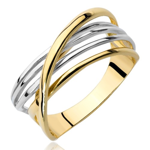 Pierścionek złoty przeplatany bikolor, złoto, żółty, PMJ2113