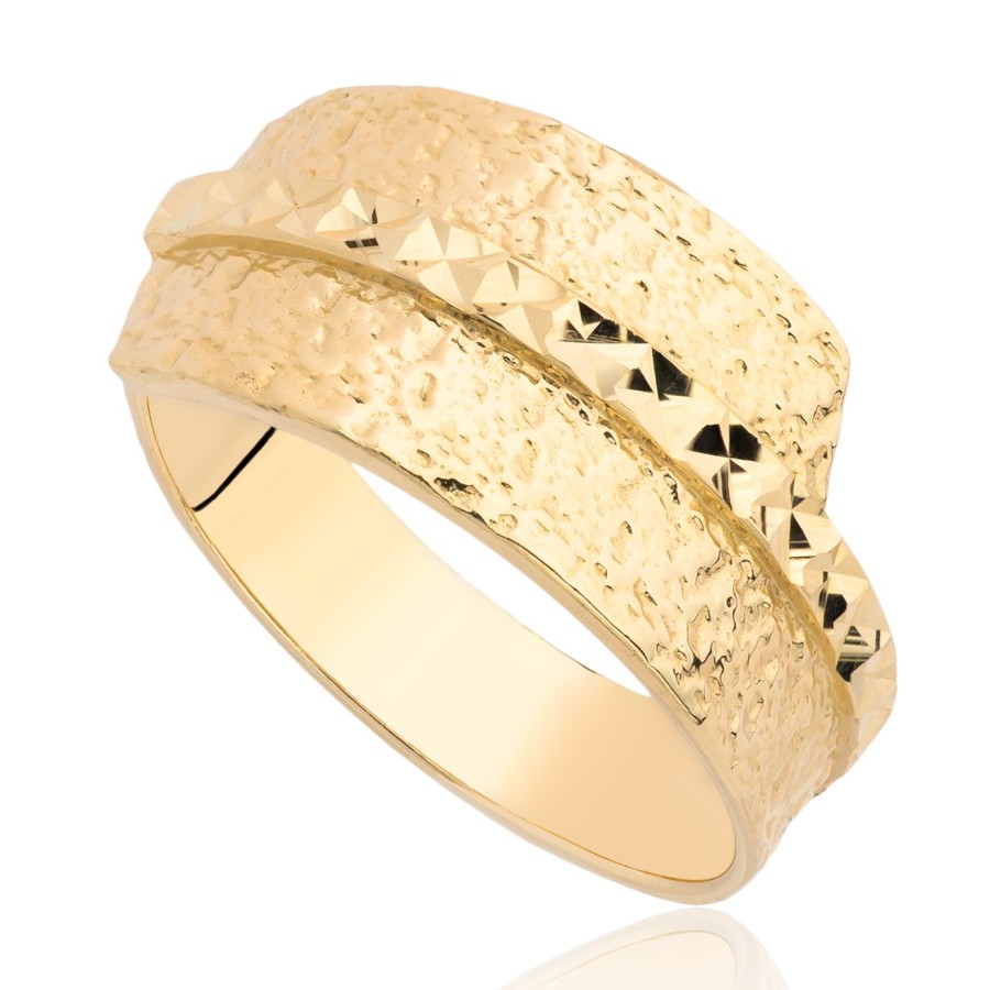 Pierścionek złoty struktura z diamentowaniem, złoto, żółty, PMJ2301