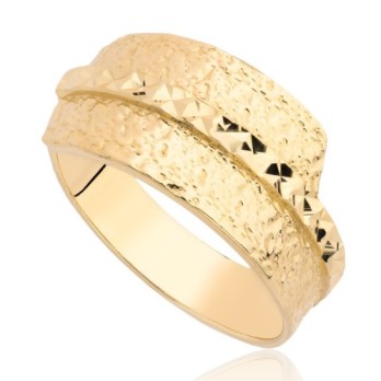 Pierścionek złoty struktura z diamentowaniem, złoto, żółty, PMJ2301