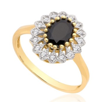 Pierścionek złoty karmazycja z czarną cyrkonią, złoto, żółty, PMJ1301BL