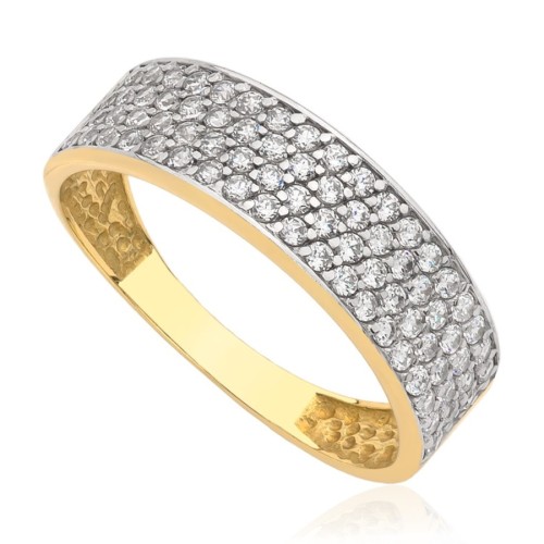 Pierścionek złoty z cyrkoniami czterorzędowy, złoto, żółty, PMJ1444