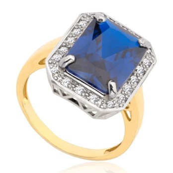 Pierścionek złoty bagietka granatowa, złoto, żółty, PMJ1488BLUE