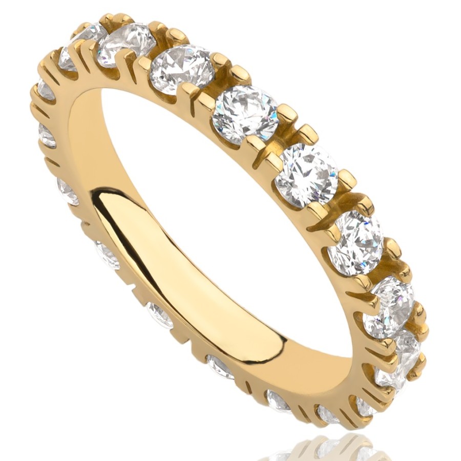 Pierścionek obrączkowy z cyrkoniami, złoto, żółty, PMJ0001