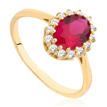 Pierścionek złoty karmazycja z czerwoną cyrkonią, złoto, żółty, PMJ1826RE