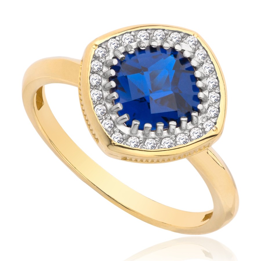 Pierścionek złoty z granatową cyrkonią, złoto, żółty, PMJ2029BLUE