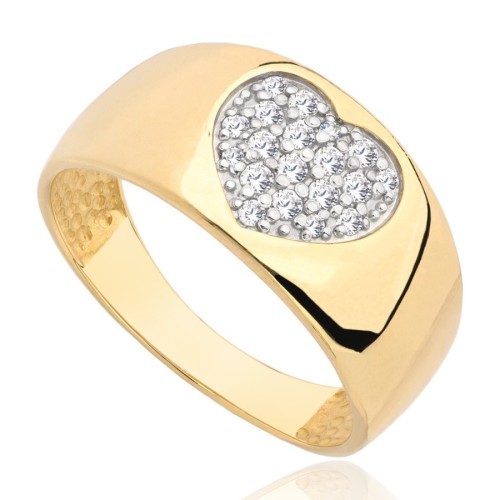 Pierścionek złoty szeroki serce, złoto, żółty, PMJ2032