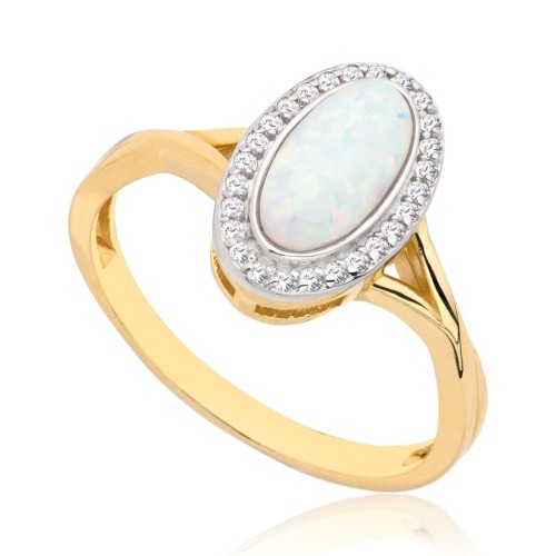 Pierścionek złoty syntetyczny opal, złoto, żółty, PMJ2053