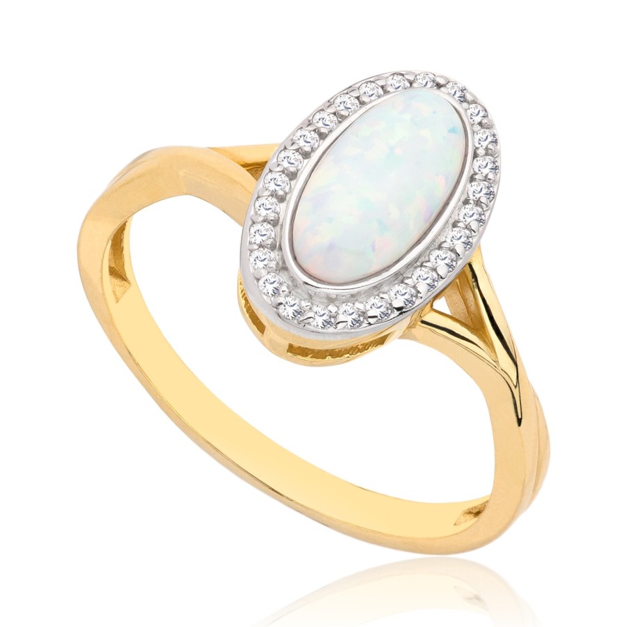Pierścionek złoty syntetyczny opal, złoto, żółty, PMJ2053