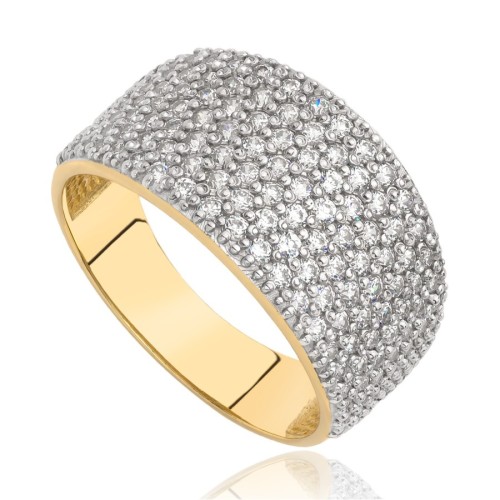 Pierścionek złoty szeroki z cyrkoniami, złoto, żółty, PMJ2055