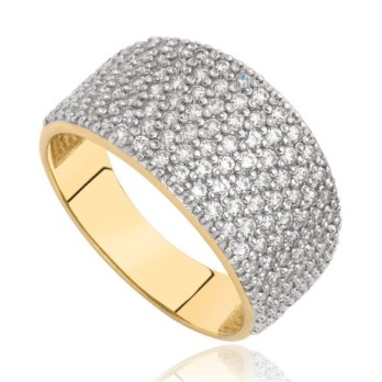 Pierścionek złoty szeroki z cyrkoniami, złoto, żółty, PMJ2055