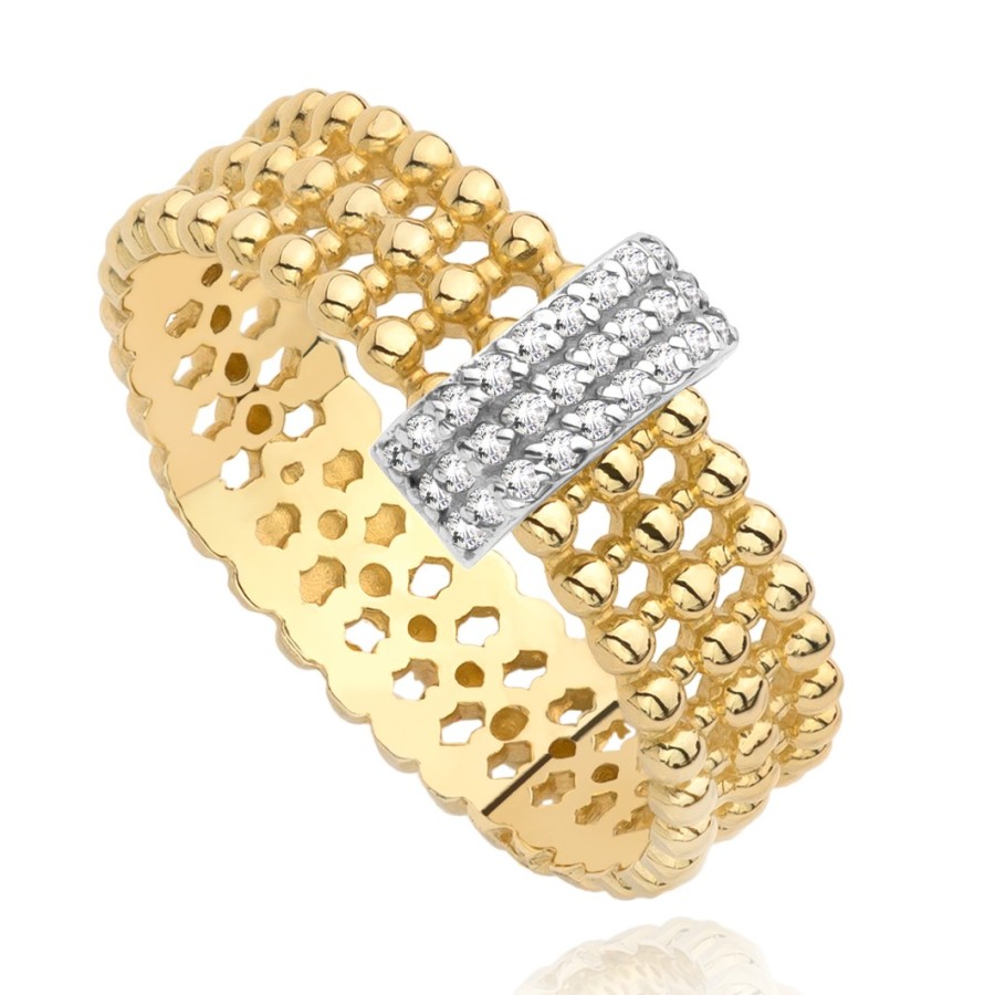 Pierścionek złoty trzyrzędowy kuleczki, złoto, żółty, PMJ2072