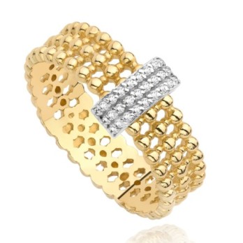 Pierścionek złoty trzyrzędowy kuleczki, złoto, żółty, PMJ2072