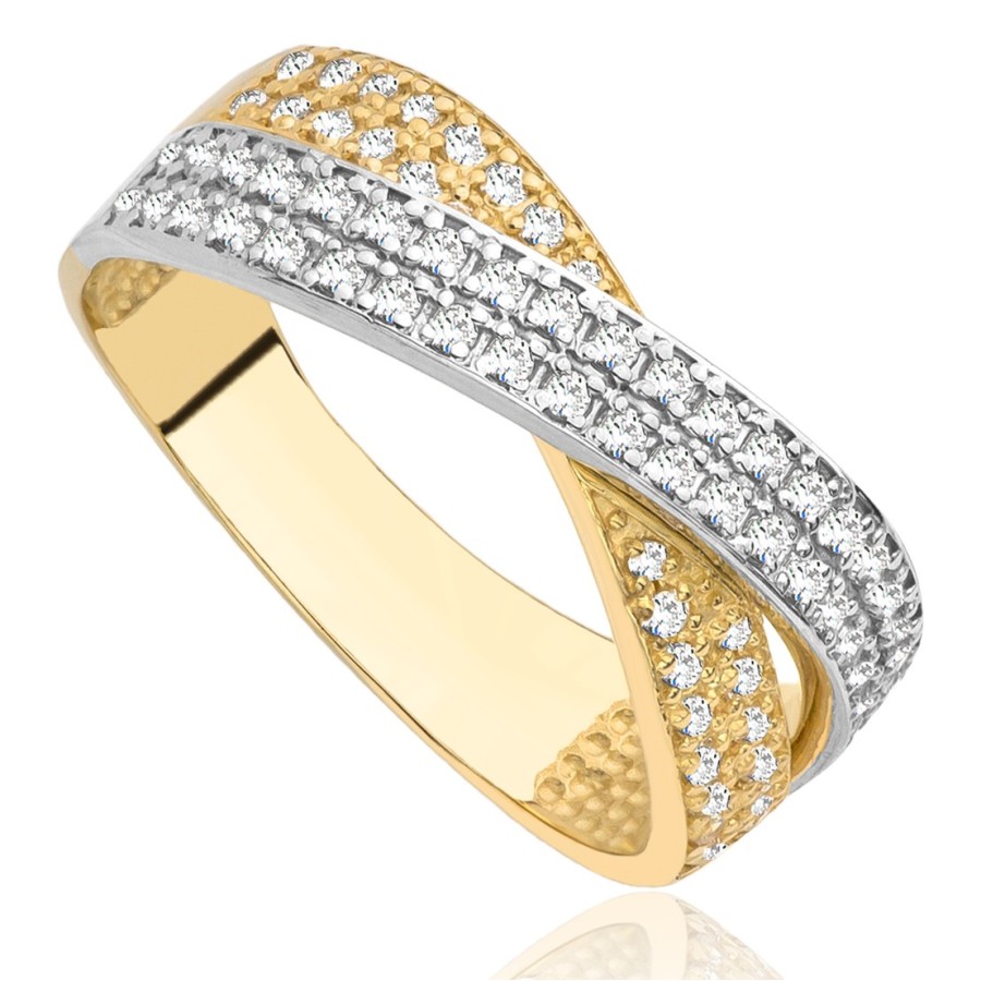 Pierścionek złoty pleciony wysadzany cyrkoniami, złoto, żółty, PMJ2242