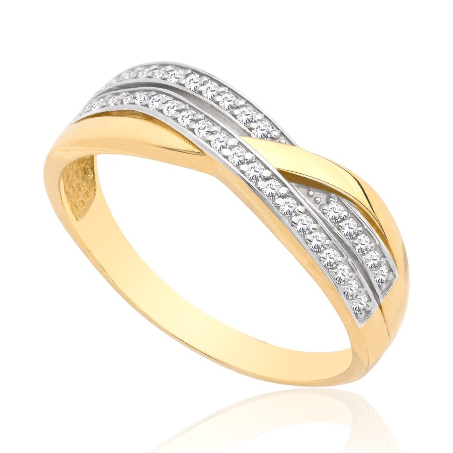 Pierścionek złoty przeplatany z kamieniami, złoto, żółty, PMJ2287H