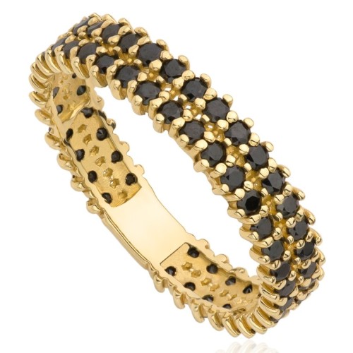 Pierścionek złoty z czarnymi cyrkoniami, złoto, żółty, PMJ2302BL