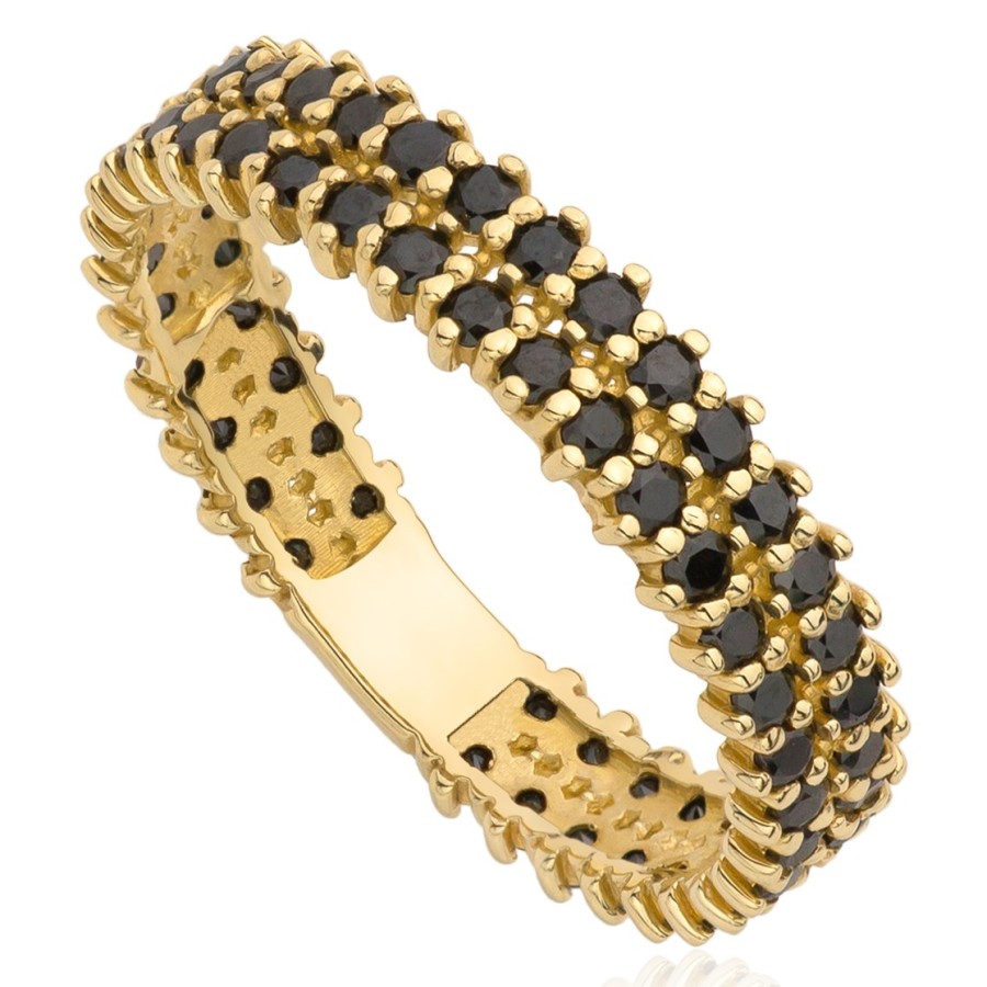 Pierścionek złoty z czarnymi cyrkoniami, złoto, żółty, PMJ2302BL