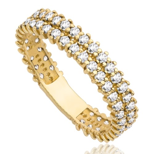 Pierścionek złoty dwurzędowy z cyrkoniami, złoto, żółty, PMJ2302WH