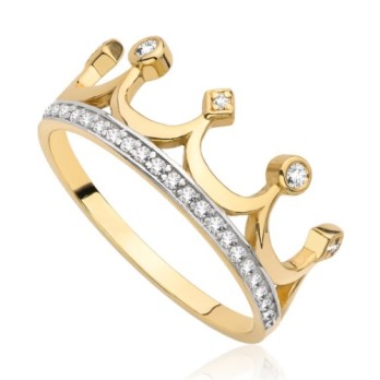 Pierścionek złoty korona z cyrkoniami, złoto, żółty, PMJ2363