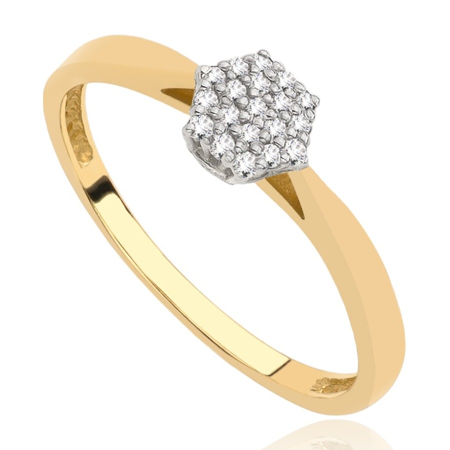 Pierścionek złoty z cyrkoniami, złoto, żółty, PMJ1386