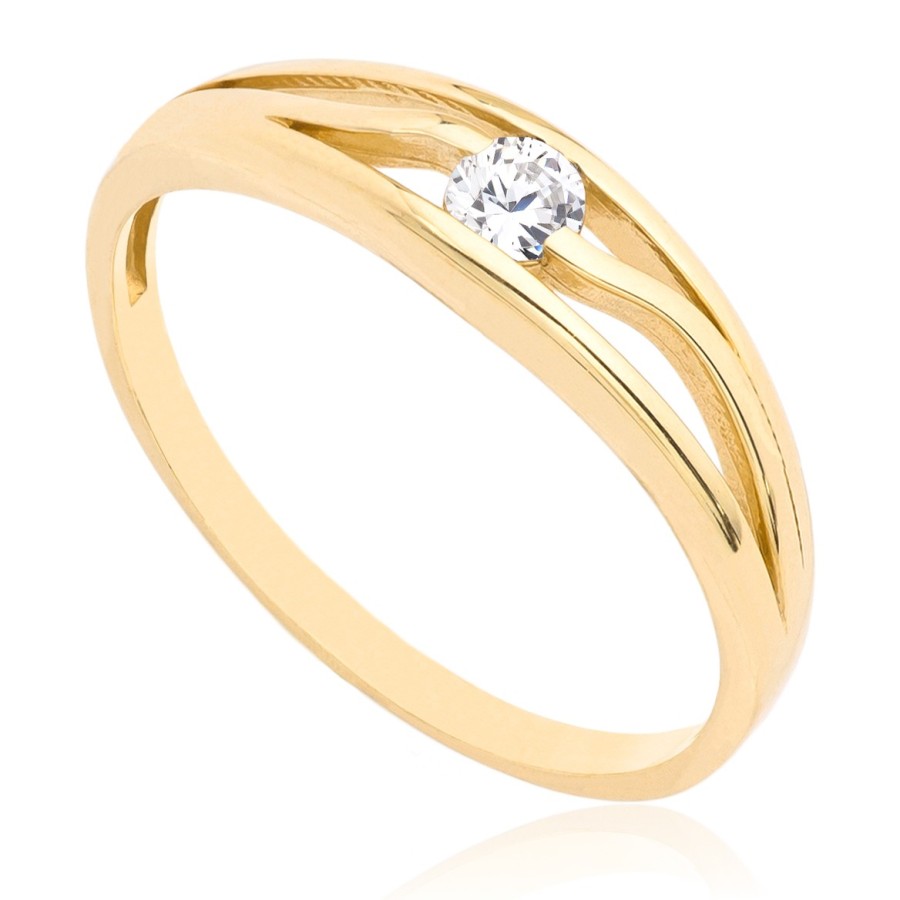 Pierścionek złoty z cyrkonią, złoto, żółty, PMJ1408