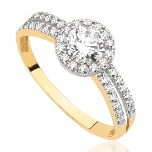 Pierścionek złoty zaręczynowy z kamieniami bocznymi, złoto, żółty, PMJ1410