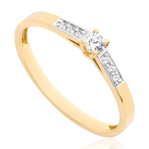 Pierścionek złoty subtelny z cyrkoniami, złoto, żółty, PMJ1517