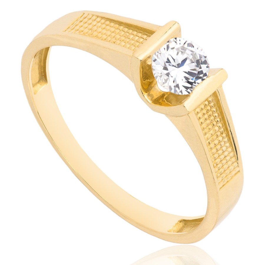 Pierścionek złoty ze zdobionymi bokami, złoto, żółty, PMJ1582