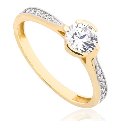 Pierścionek złoty zaręczynowy z kamieniami bocznymi, złoto, żółty, PMJ1584