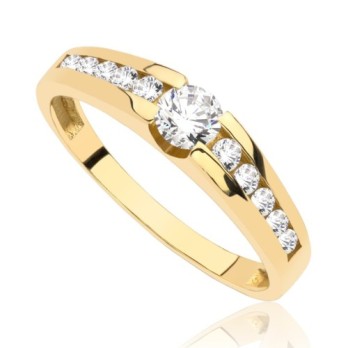Pierścionek złoty z cyrkoniami , złoto, żółty, PMJ1690
