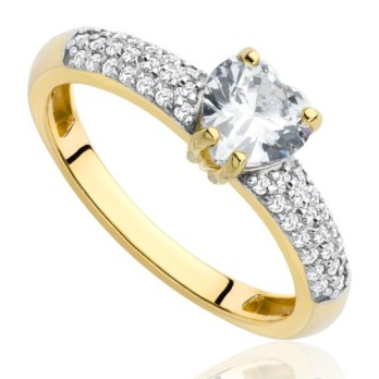 Pierśconek złoty z cyrkonia w kształcie serca, złoto, żółty, PMJ1872