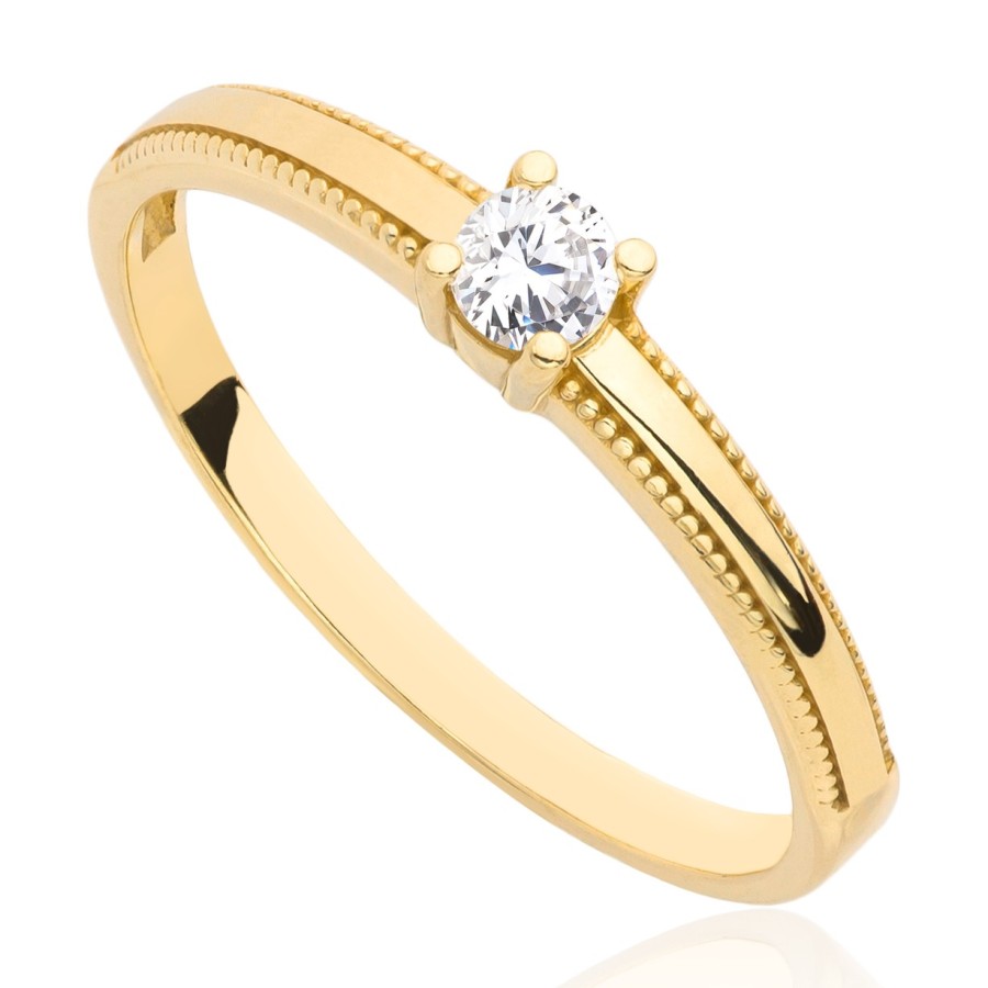 Pierścionek złoty z delikatnie zdobioną szyną, złoto, żółty, PMJ1996