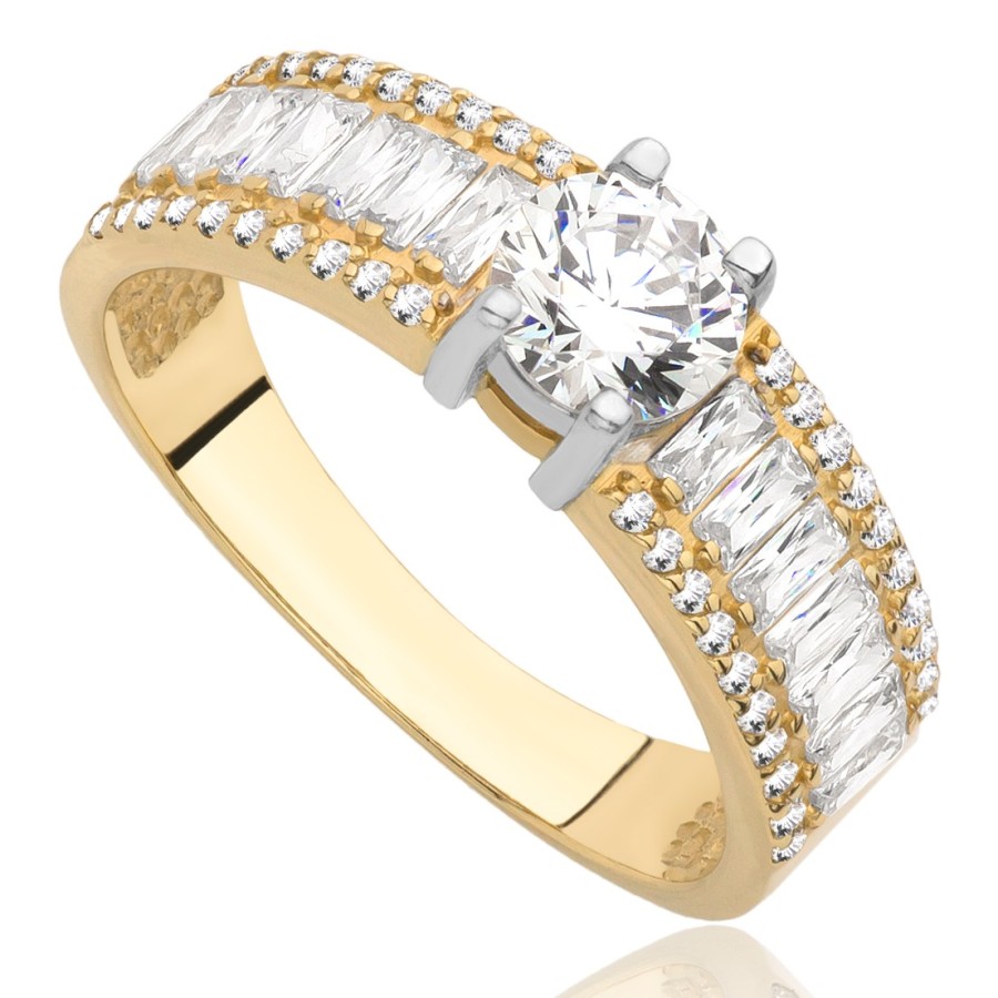 Pierścionek złoty z cyrkoniami bagietowymi, złoto, żółty, PMJ2271