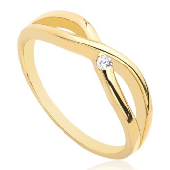 Pierścionek złoty z delikatną cyrkonią przeplatany, złoto, żółty, PMJ2337