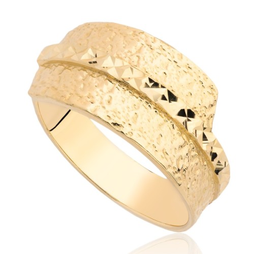 Pierścionek złoty struktura z diamentowaniem, złoto, żółty, PMJ2301