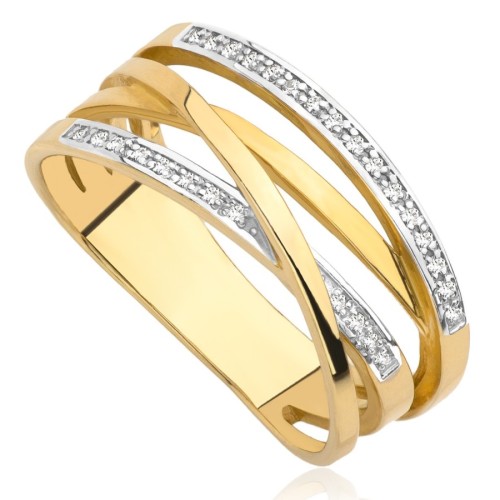 Pierścionek złoty przeplatany z kamieniami, złoto, żółty, PMJ1174