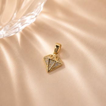 Złota Zawieszka Diament z Białymi Cyrkoniami